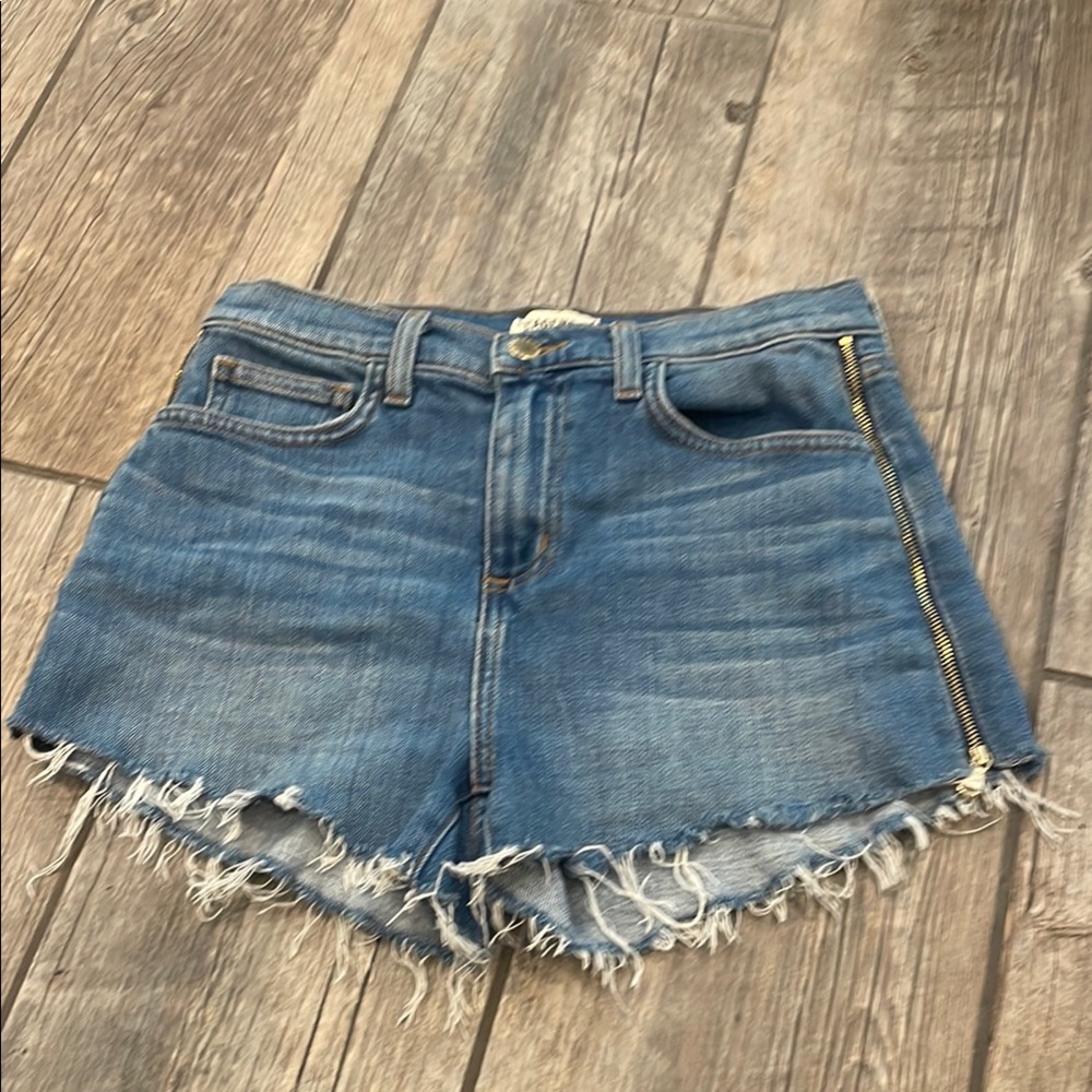 L'AGENCE Blue Jean Shorts High-Waisted Frayed Hem